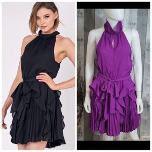 DO + Be Pleated Ruffle Tie Waist Dress